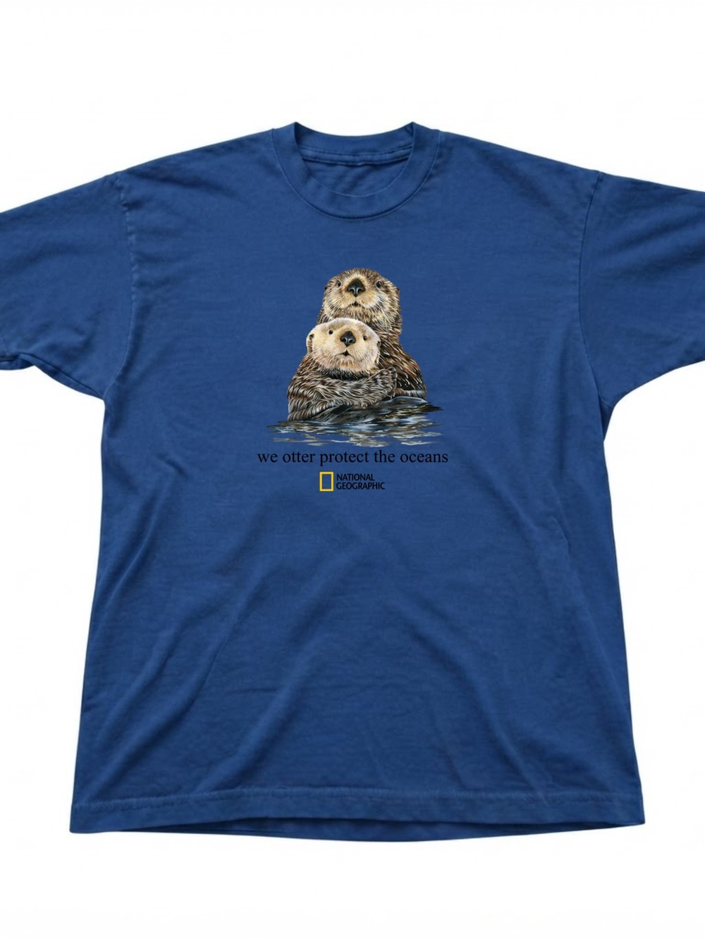 Cute Sea Otter Graphic Wildlife Blue Cotton Gildan T-shirt
